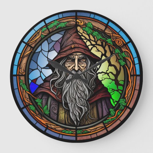 Stained Glass Wizard Design Large Clock