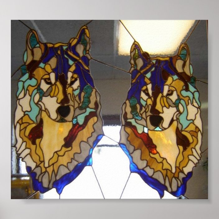 Stained Glass Wolf Pair Poster | Zazzle.com
