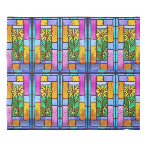 Stained Glass Yellow Daisy Duvet Cover