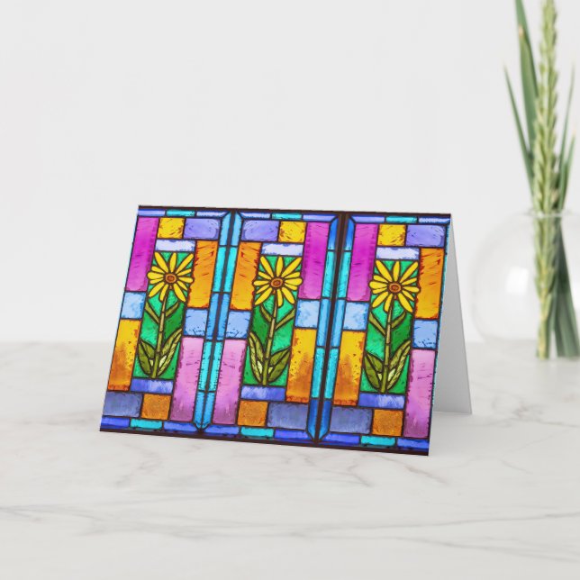 Stained Glass Yellow Daisy Note Card (Front)