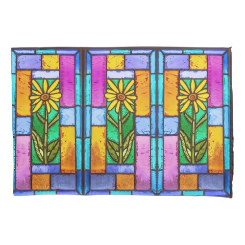 Stained Glass Yellow Daisy Pillow Case