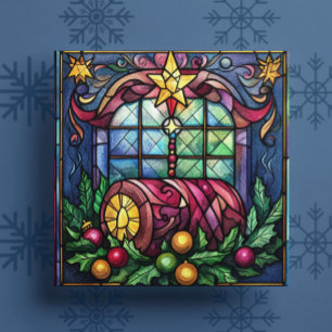 Stained Glass Yule Log Winter Solstice Holiday Card