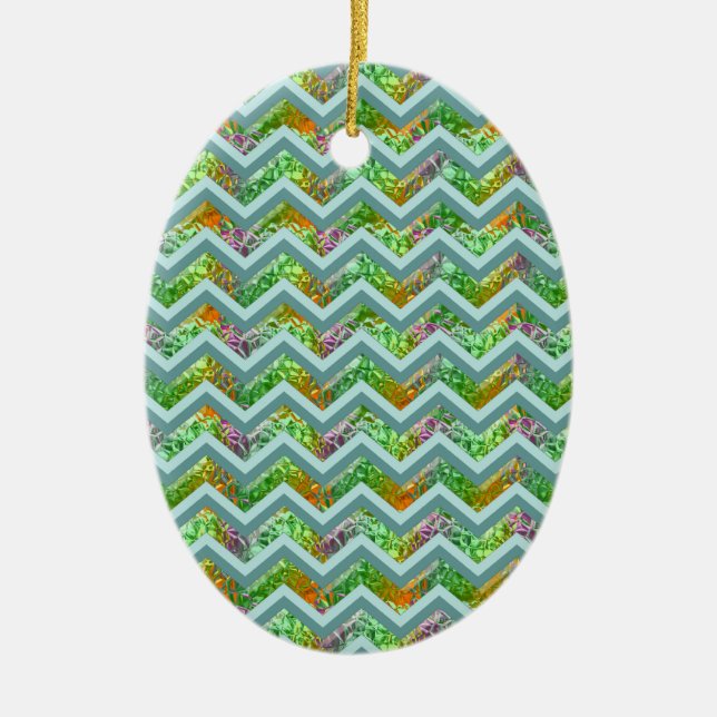 Stained Glass ZigZag Ceramic Ornament (Front)