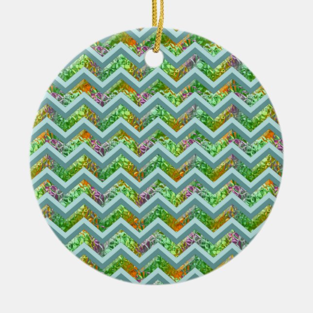 Stained Glass ZigZag Ceramic Ornament (Front)