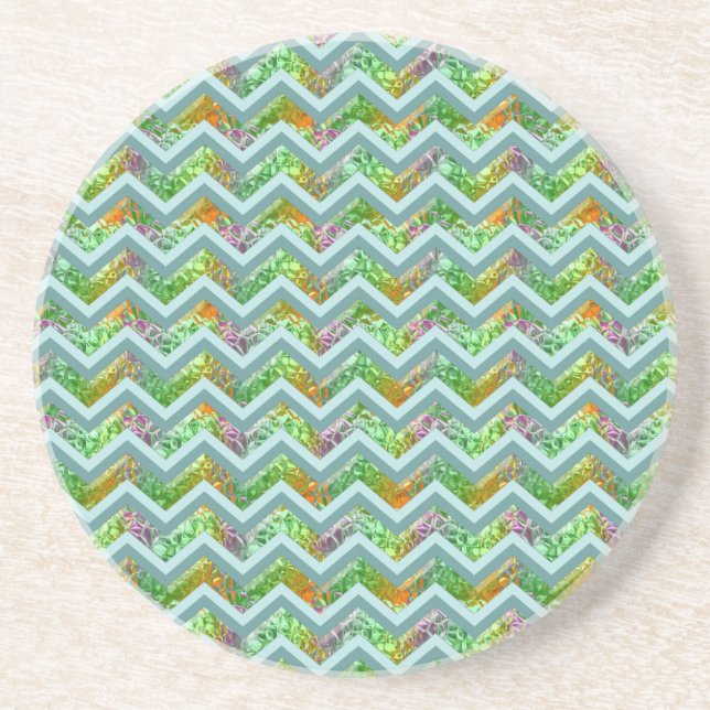 Stained Glass ZigZag Sandstone Coaster (Front)