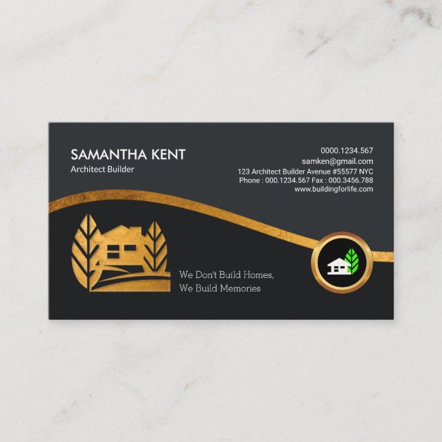Stained Gold Wave Dynamic Modern Builder Architect Business Card (Front)