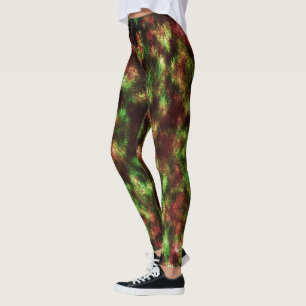 Stained green, red brownish with feathers effect. leggings