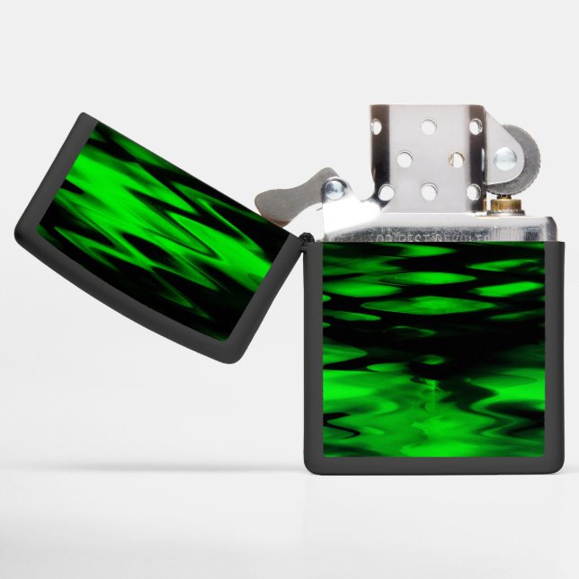 Stained green under black forming abstract zigzag zippo lighter (Opened)