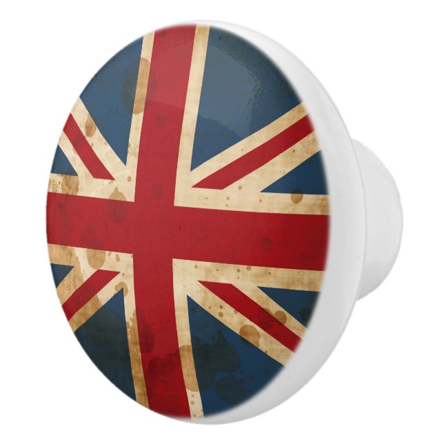 Stained Grunge Union Jack UK Flag Ceramic Knob (Right)