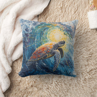 Stained Sea Turtle Throw Pillow