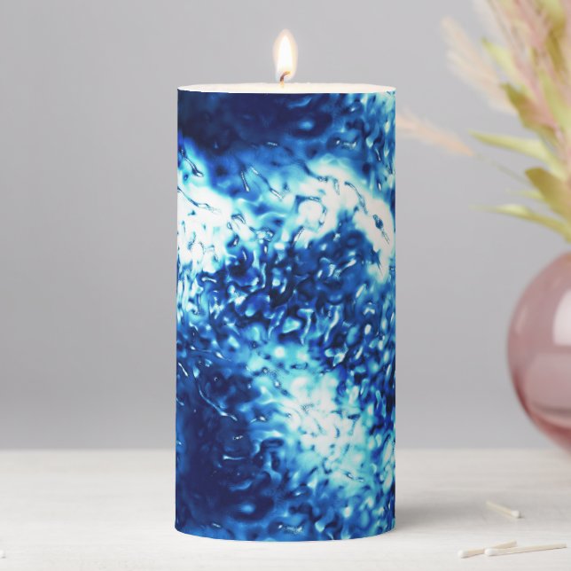 Stained showy blue looks like frosted glass  pillar candle (In Situ)