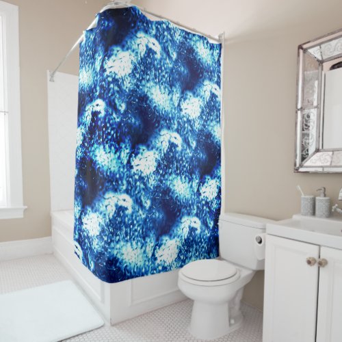 Stained showy blue looks like frosted glass  shower curtain