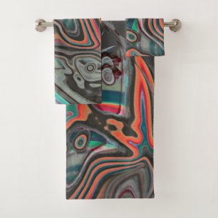 Stained traces of gray, living coral and cyanStain Bath Towel Set