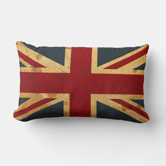 Stained Union Jack UK Flag Lumbar Pillow (Front)