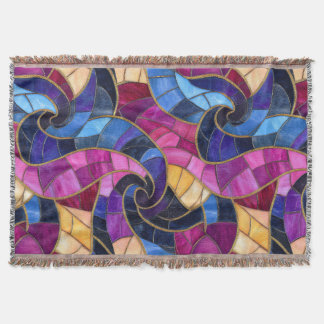 Stainglass Blue Purple Design Throw Blanket