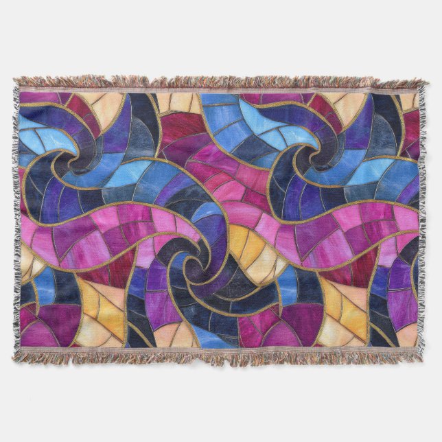 Stainglass Blue Purple Design Throw Blanket (Front)