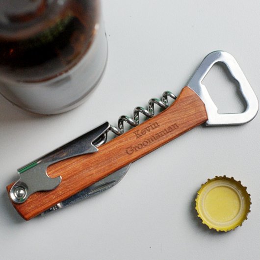 Stainless Steel and Wooden Wine Bottle Opener (Front)