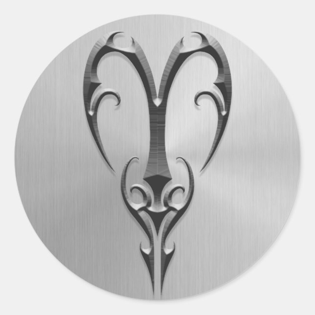 Stainless Steel Aries Symbol Classic Round Sticker (Front)