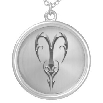 Stainless Steel Aries Symbol Silver Plated Necklace by JeffBartels at Zazzle