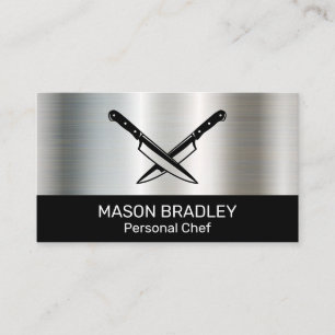 Stainless Steel Background Crossed Knives Business Card