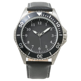 Stainless Steel & Black Leather Watch for Men