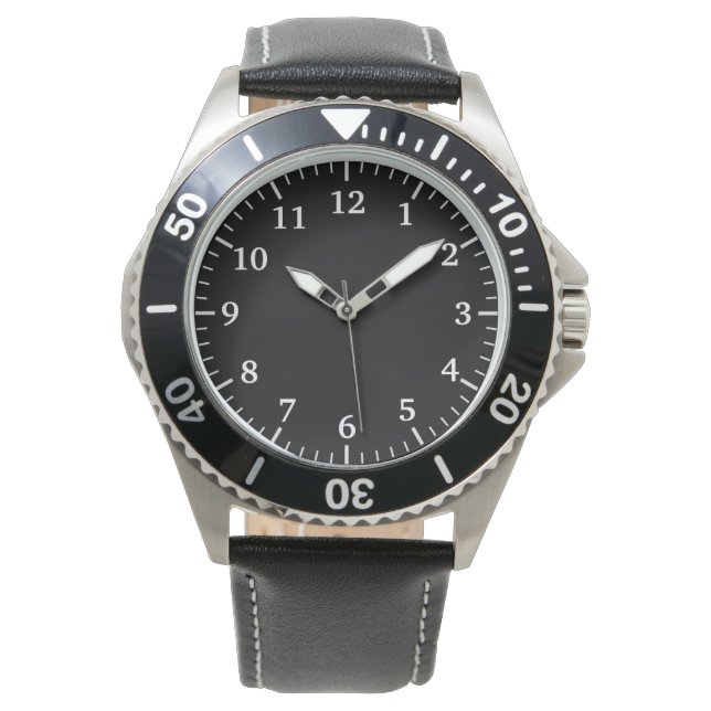 Stainless Steel & Black Leather Watch for Men (Front)