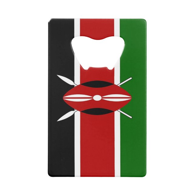 Stainless Steel Bottle Opener with flag of Kenya (Front)