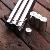 Stainless Steel Cigar Case and Whiskey Flask (Top)