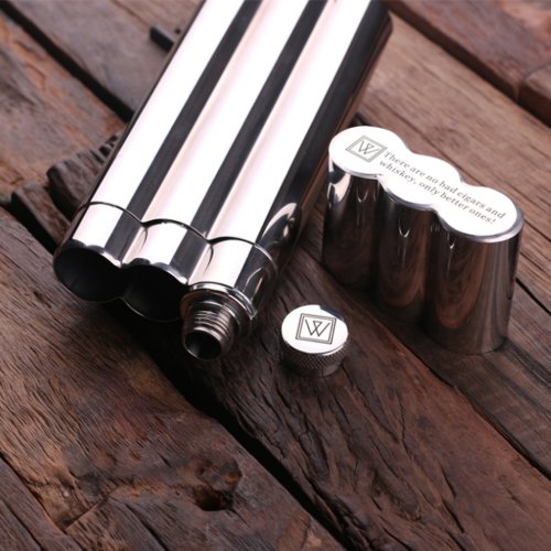 Stainless Steel Cigar Case and Whiskey Flask 