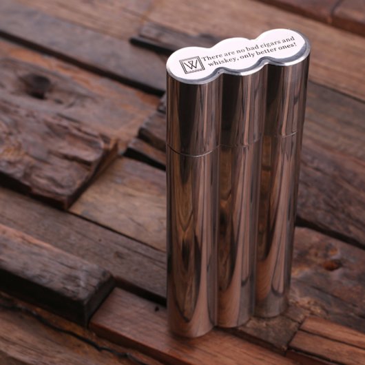 Stainless Steel Cigar Case and Whiskey Flask (3/4)