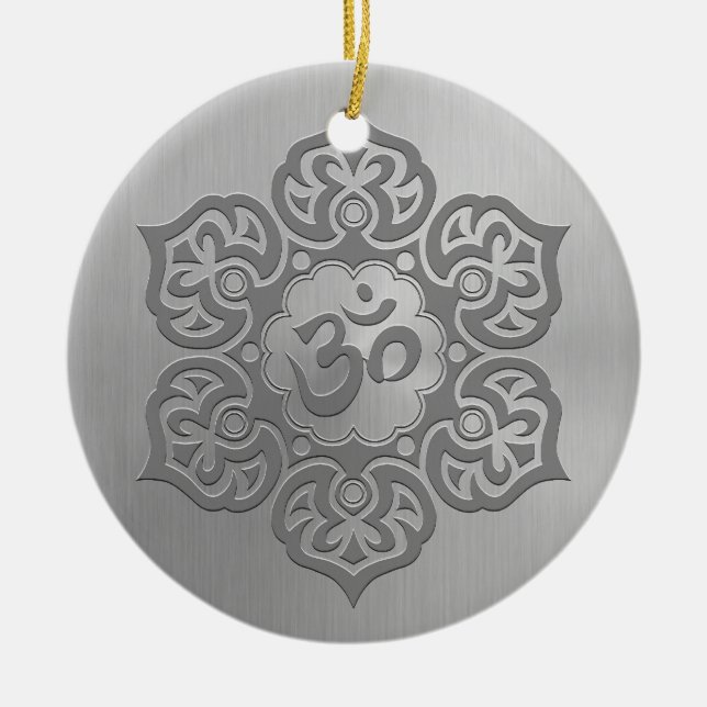 Stainless Steel Effect Floral Aum Graphic Ceramic Ornament (Front)