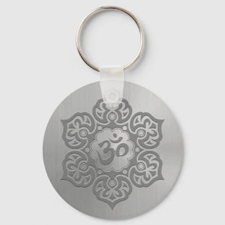 Stainless Steel Effect Floral Aum Graphic Keychain