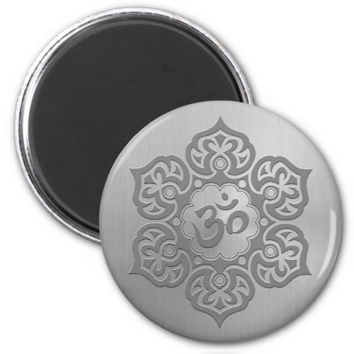 Stainless Steel Effect Floral Aum Graphic Magnet