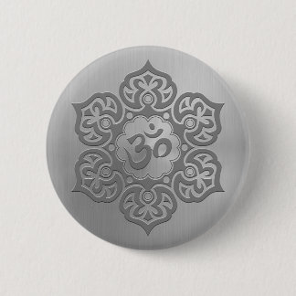 Stainless Steel Effect Floral Aum Graphic Pinback Button