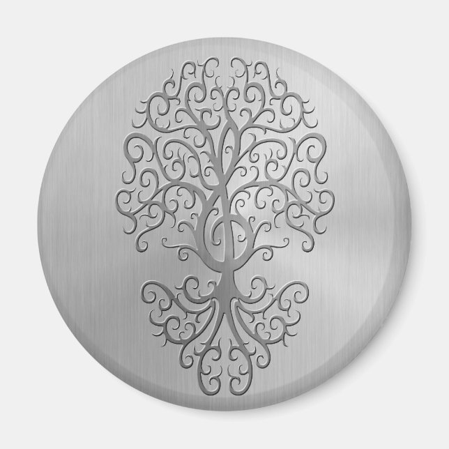Stainless Steel Effect Treble Clef Tree Graphic Magnet (Front)