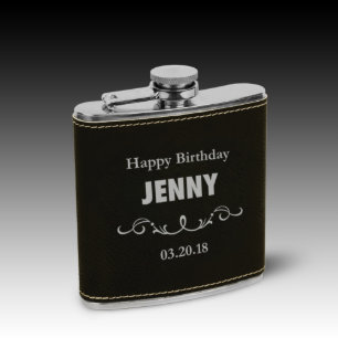 Stainless Steel Flask w/Engraved Leatherette Wrap