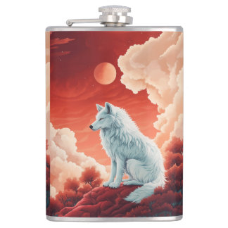 stainless steel flat man with mystical wolf flask