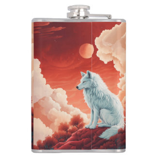 stainless steel flat man with mystical wolf flask