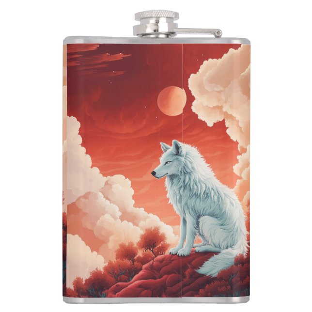 stainless steel flat man with mystical wolf flask (Back)