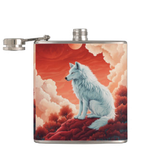 stainless steel flat man with mystical wolf flask