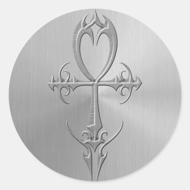 Stainless Steel Gothic Ankh Classic Round Sticker (Front)
