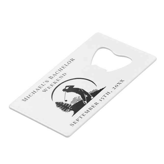 Stainless Steel Groomsman Golf Weekend Credit Card Bottle Opener (Front Angled)