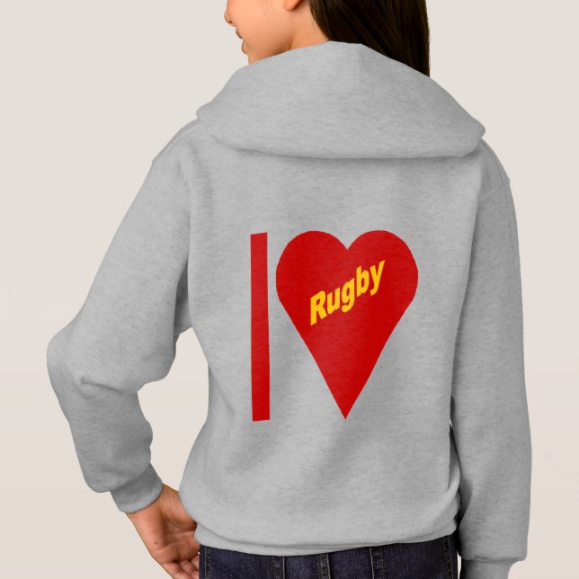 Stainless steel hooded trim back girls I LOVE RUGB Hoodie (Back)