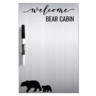 Stainless Steel Look Bear Woodland Cabin Home Dry Erase Board