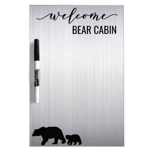 Stainless Steel Look Bear Woodland Cabin Home Dry Erase Board (Front)