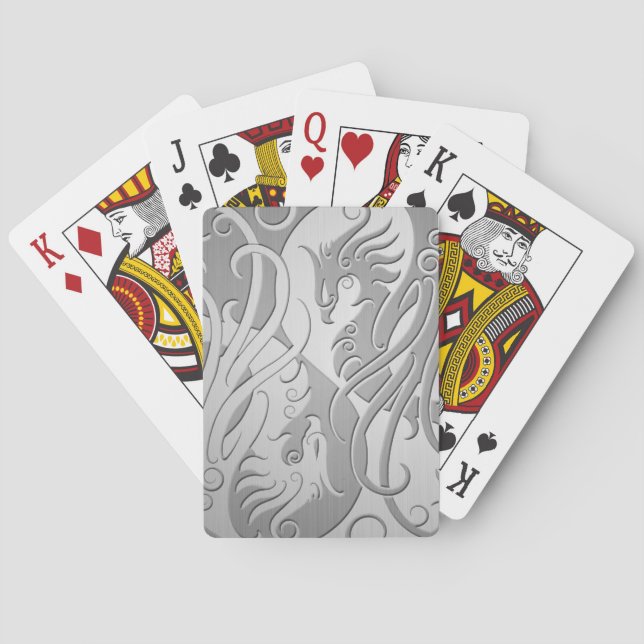 Stainless Steel Look Yin Yang Phoenix Poker Cards (Back)