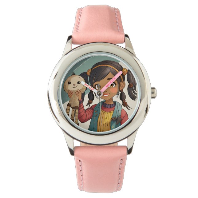 Stainless Steel Pink Leather Strap Watch (Front)