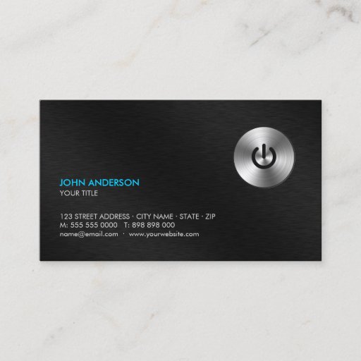 Customizable Stainless Steel Power Button Hi-Tech business card