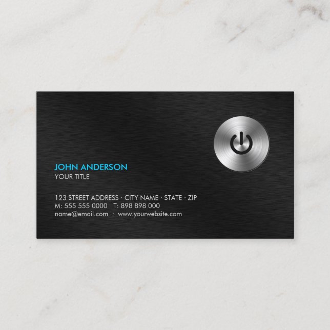 Stainless Steel Power Button Hi-Tech Professional Business Card (Front)