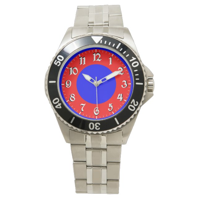 Stainless Steel Red White Blue Analog Watch (Front)